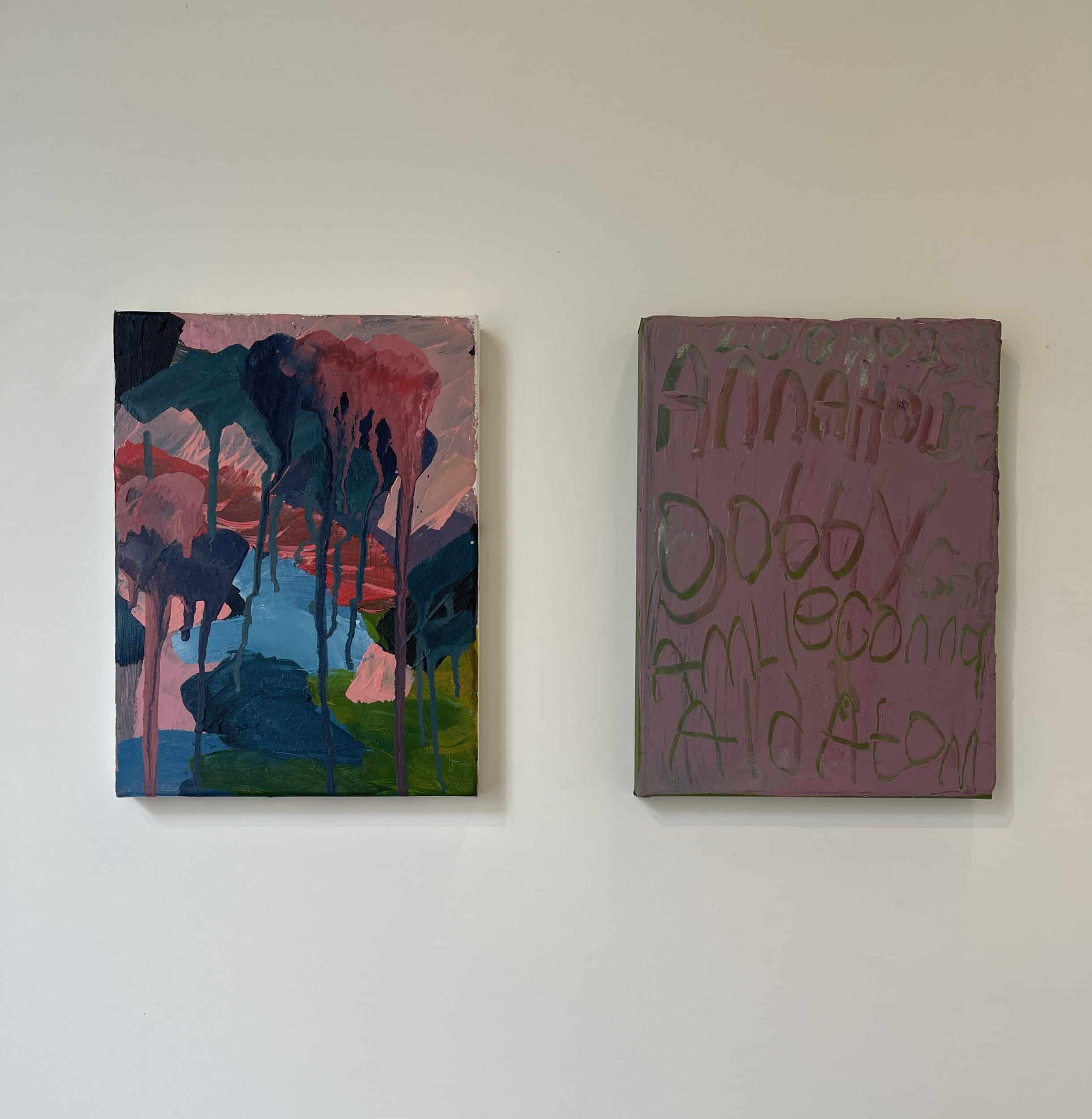 Two paintings displayed at Untitled Gallery.