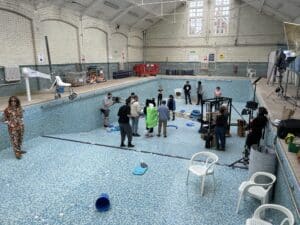 Behind the scenes from The Stimming Pool in an emptied swimming pool.